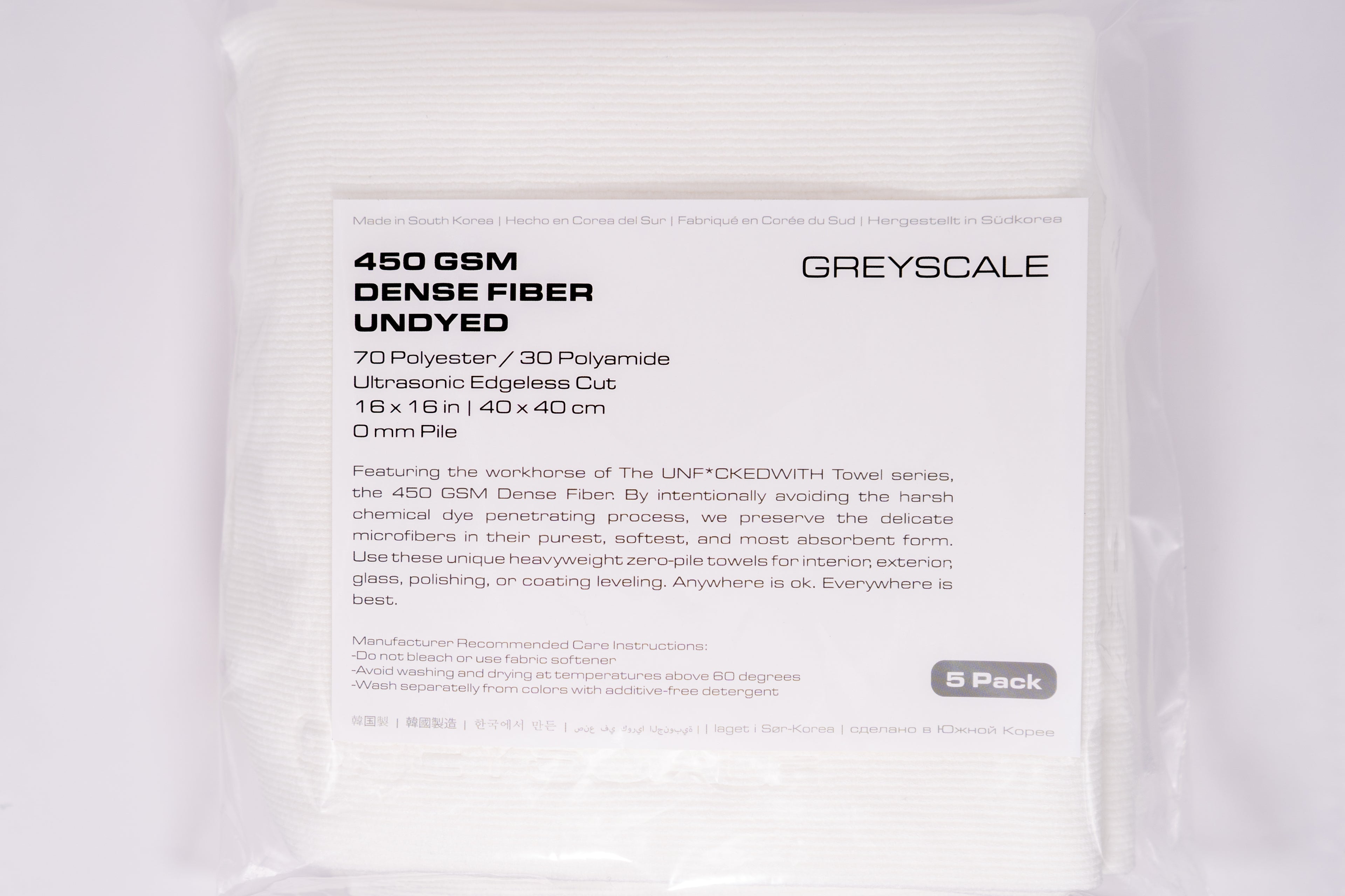 GREYSCALE 450 GSM DENSE MICROFIBER TOWELS 5-Pack | Edgeless Detail Cloths