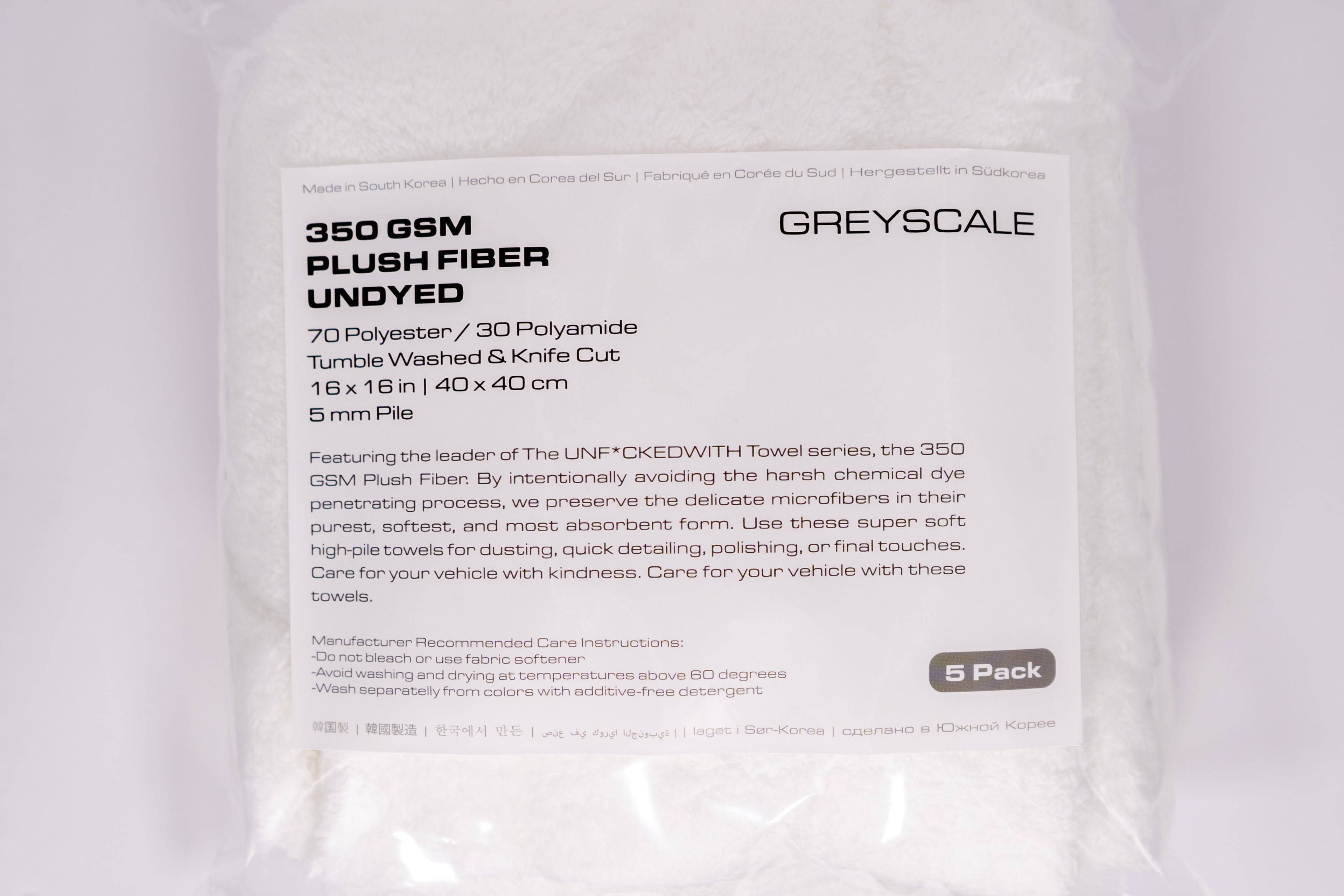 GREYSCALE 350 GSM PLUSH MICROFIBER TOWELS 5-Pack | Edgeless Detail Cloths