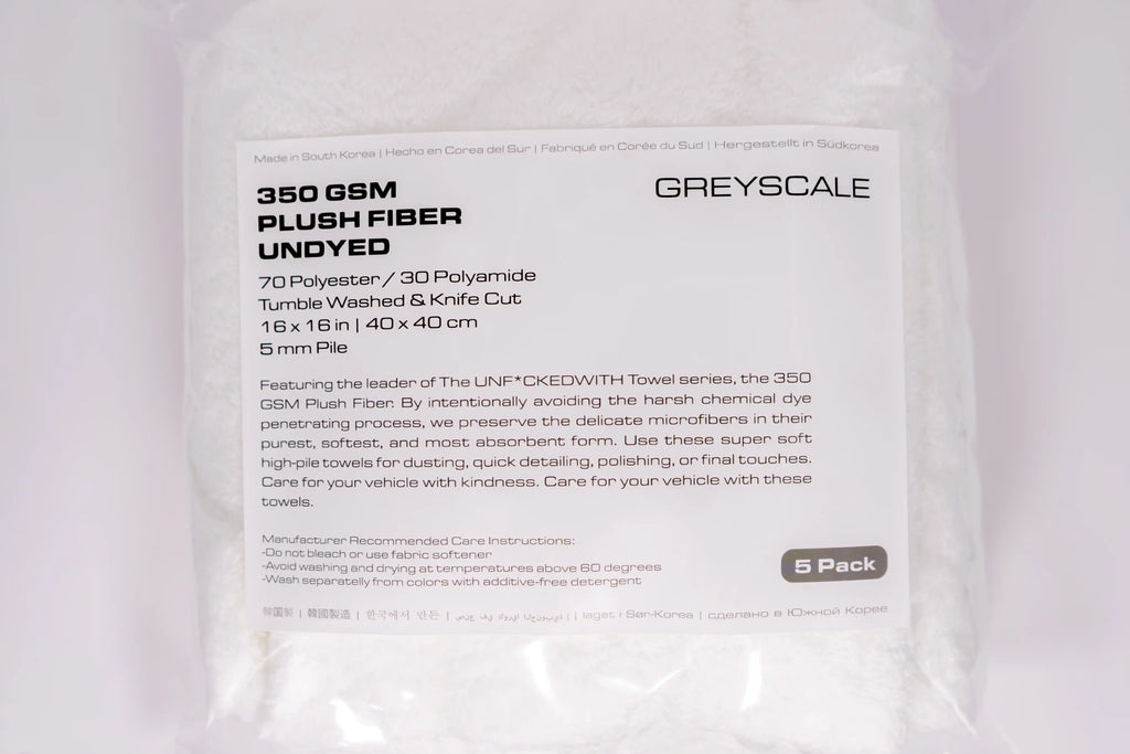 GREYSCALE 350 GSM PLUSH MICROFIBER TOWELS 5-Pack | Edgeless Detail Cloths