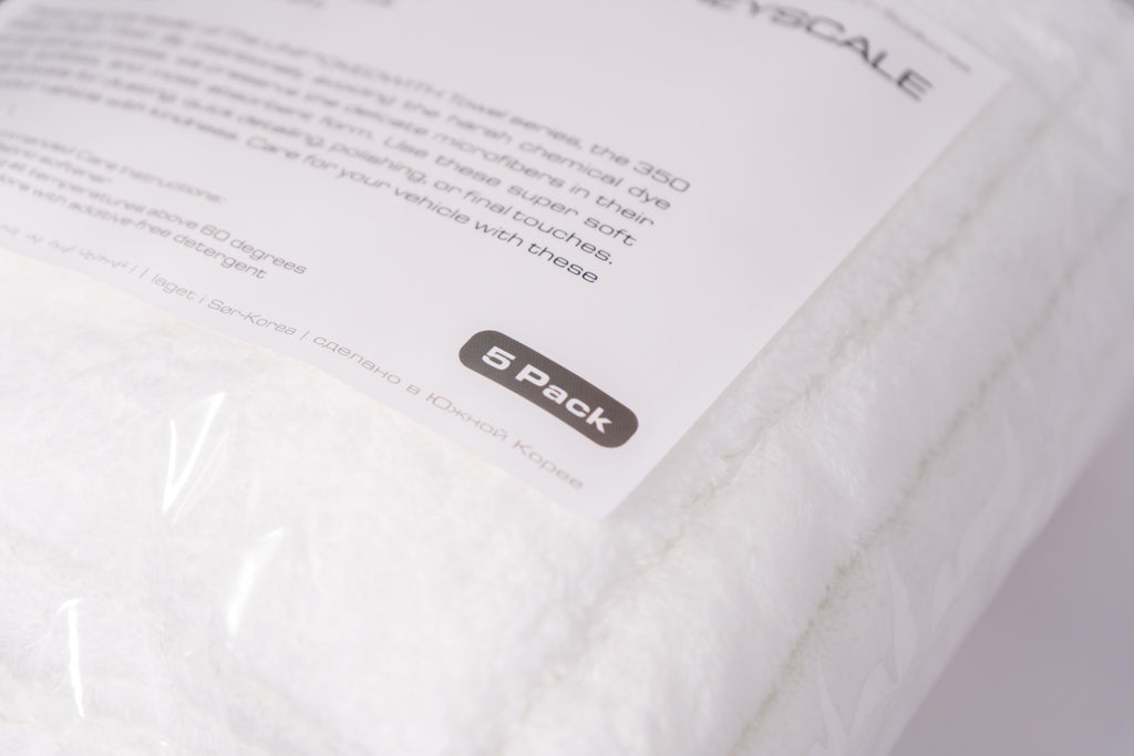 GREYSCALE 350 GSM PLUSH MICROFIBER TOWELS 5-Pack | Edgeless Detail Cloths