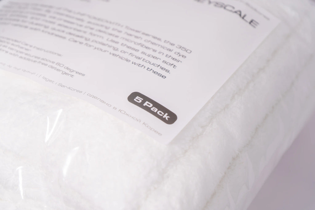 GREYSCALE 350 GSM PLUSH MICROFIBER TOWELS 5-Pack | Edgeless Detail Cloths